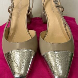 Elegant Beige and Silver Women's Slingback Heels
